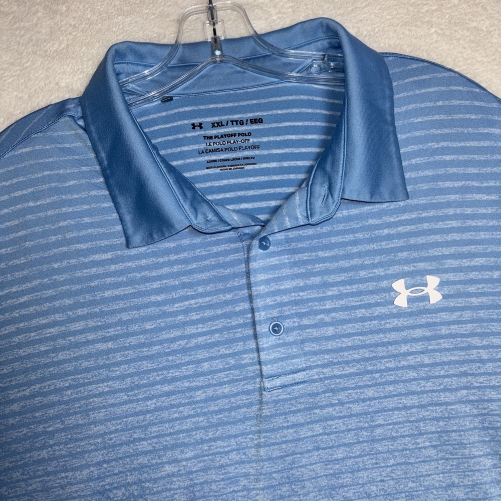 Under Armour The Playoff Polo Men's Size 2XL Golf Performance Striped Shirt Blue